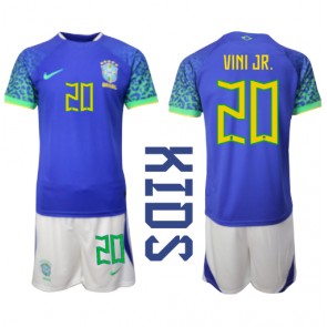 Brasilien Vinicius Junior #20 kläder Barn VM 2022 Bortatröja Kortärmad (+ korta byxor)